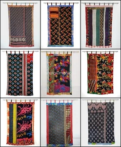 Vintage kantha handmade shower curtain Upcycled cotton kantha recycled eclectic - Picture 1 of 19