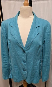M&S Per Una Aqua 100% Linen Lined Fitted Blazer Jacket Plus Size 22 - Picture 1 of 20