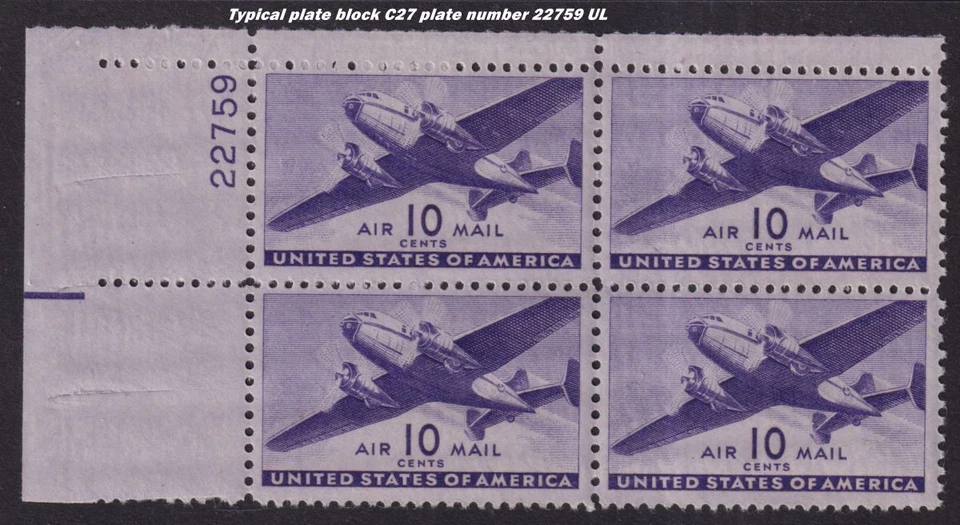 1941 Sc C25 AIRMAIL plate block MNH 6c rare plate number 22759 UL Durland CV $25 - Image 1 of 1