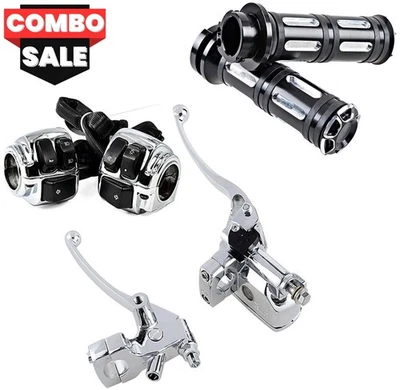 Controle de interruptor cromado 1" + alavancas de embreagem de freio + alças para 96-12 Harley Softail - Imagem 1 de 4