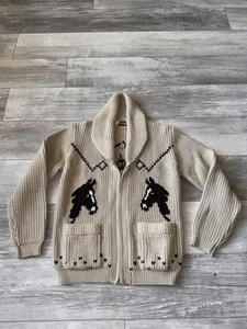 Vtg Miller Outer Wear Western S Cowichan Style Horse Knit Cardigan equestrian - Picture 1 of 16
