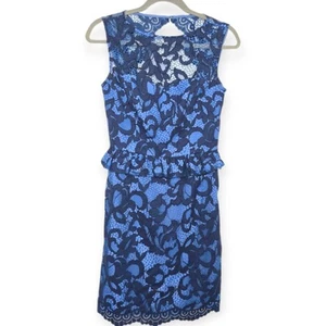 Lilly Pulitzer Size 2 Kiri Blue Lace Peplum Cutout Back Sleeveless Sheath Dress - Picture 1 of 5