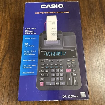 NEW Casio 12-digit Large Desktop Printing Calculator DR-120R-BK - Image 1 of 4