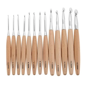 Beech Wood Crochet Hooks 13 Size Ergonomic Handle Present for Friends Families - Picture 1 of 63