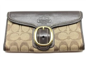 COACH Bleecker Signature Brown Leather Buckle Flap Wallet Clutch - Picture 1 of 9