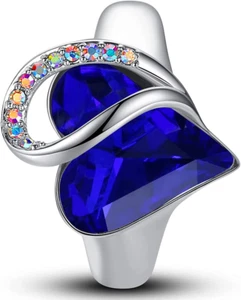 Women'S Adjustable Crystal Heart Ring with Birthstone Crystals Healing Stones - Picture 1 of 38