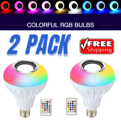 2PACK- Wireless Bluetooth Speaker E27 Bulb LED Light Music RGB Color Remote Lamp - Image 1 of 4