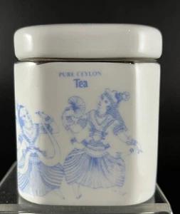 MLesna Decorated Porcelain Tea Caddy Sri Lanka Blue/White Porcelain - Picture 1 of 7