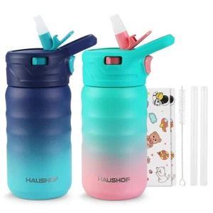 HAUSHOF Kids Water Bottle 2PC 12 oz Stainless Steel Vacuum Double Wall Insulated - Picture 1 of 11