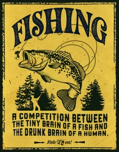 Bass Fishing Fish On Humor Funny Lake Cabin Rustic Wall Décor Metal Sign USA New - Picture 1 of 4