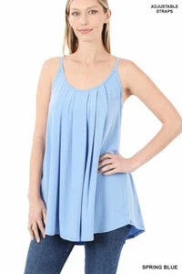 Women's Sleeveless Tank Top Pleated Flowy Tunic Cami Top Spring Blue Size XLarge - Picture 1 of 3
