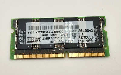 20L0242 IBM 64MB PC66 66MHz non-ECC Unbuffered CL2 144-Pin SoDimm Memory Module - Image 1 of 3