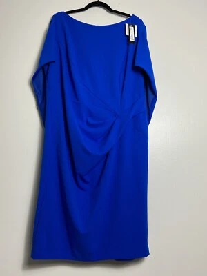 NUEVO CON ETIQUETAS $239 BETSY & ADAM Vestido Midi Azul Real Elastizado Crepé Capa Espalda en V Talla 22W Foto 1 de 4
