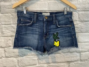 Pantalones Cortos Para Mujer Current Elliott The Boyfriends Denim Parche Flor Talla 24-0 - Imagen 1 de 5