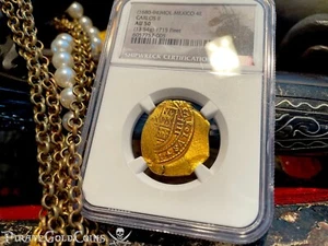 MEXICO 4 ESCUDOS "JEWELED CROSS! 1715 FLEET SHIPWRECK" NGC 50 PIRATE GOLD COINS - Picture 1 of 12