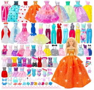 56 Pcs Doll Clothes Set for Barbie – 2 Wedding Gowns, 6 Dresses, 4 Casual Outfit - Picture 1 of 7