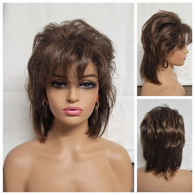 RETRO! LAYERED SHOULDER WIG TEXTURED NATURAL BROWN JAPAN ORIGIN/ BEVERLY JOHNSON - Image 1 of 4