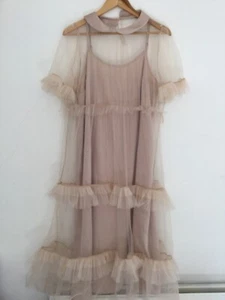Bella anthropologie Tulle Collared Dress Large Sheer Party sugar pink 12 14 - Picture 1 of 4