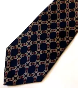Club Room Men's Navy Circles Red Medallions 100% Silk Neck Tie - Made In USA - Picture 1 of 8