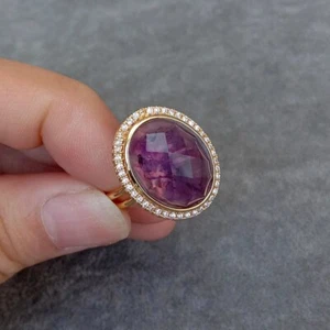 Oval Amethyst Rhinestone Pave Finger Rings Adjustable Ring Anniversary Jewelry - Picture 1 of 6