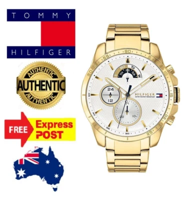 NEW TOMMY HILFIGER "ICONIC" TH1791538 GOLD/WHITE CHRONO STAINLESS MENS WATCH - Image 1 of 4