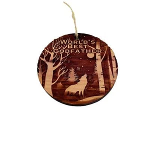 Winter Wolf Worlds Best Godfather - cedar ornament - Picture 1 of 4