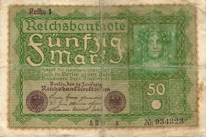 XXX-rare genuine german 50 Mark weimar banknote 1919 fine cond !! - Picture 1 of 2