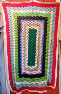 Multicolor Lg To Small Crochet Rectangle Granny Afghan Blanket 61” x 42" Throw - Picture 1 of 16