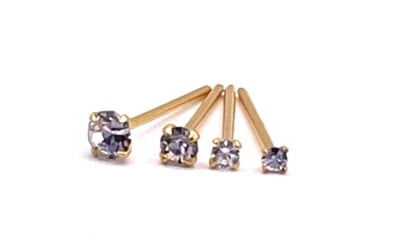 Nose stud Gold plated 18 carat straight pin ubend 1.2, 1.5,2 or 2.5 mm crystal - Image 1 of 3