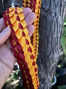 Maroon & Gold Ribbon Double Ribbon Graduation Lei (Custom orders available) - Picture 1 of 5