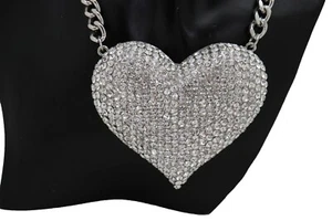 Women Silver Metal Chain Elegant Style Fashion Necklace Heart Love Charm Pendant - Picture 1 of 12
