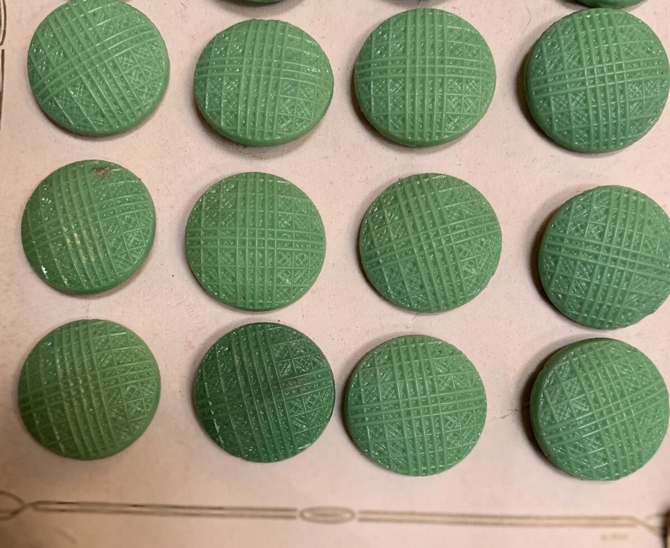 1/2 Card of 12 - Vintage 3/4” Green Faux Fabric Glass Buttons~ NOS - Image 1 of 1