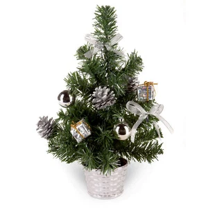 30cm Artificial Christmas Tree with Silver Tinsel Flecks and Pine Cones - Picture 1 of 2