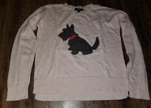 Gap Kids Pink Heather Swetaer Black Sequin Scotty Dog Size XL 12 Girls - Picture 1 of 5