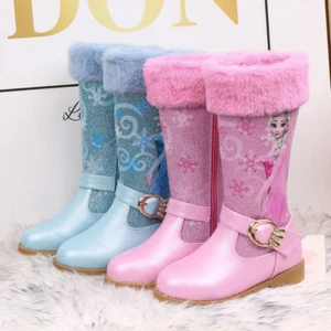 Kids Girls Elsa Princess Winter Warm Snow Boots Fur Lined Sequins Furry Shoes UK - Picture 1 of 19