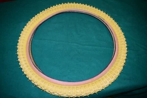 PANARACER MOTOCROSS Tire 20x2.125 old school bmx 1980s yellow Made in Japan NOS - Picture 1 of 11