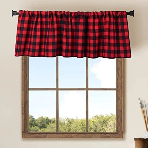 2 Pack Buffalo Check Plaid Cotton Window Valances Red and Black