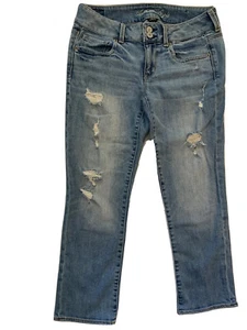 American Eagle Artist Jeans Pants Low Rise Distressed Stretch size 8 Regular - Picture 1 of 8