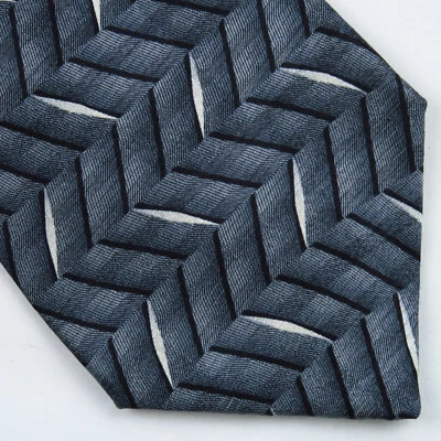 Corbata Puritana Para Hombre Azul Gris Patrón Zig Zig 56"x4" Geométrica Abstracta  Foto 1 de 4