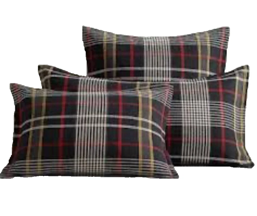POTTERY BARN Set Of 3 Pillow Cases Carson Plaid Cotton Euro Sham Gray 26x26 - Image 1 of 4