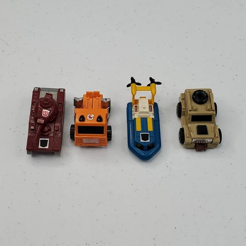 VTG Lot of 4 Transformers Minibot 1984 Hasbro TAKARA Huffer Outback Warpath Seas Cover