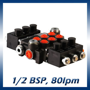 3 Bank Hydraulic Solenoid Control Spool Valve, 3/4 / 1/2 BSP, 80lpm, 12v / 24v