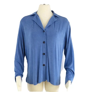 Coldwater Creek Travel Jacket L Fine Rib Knit Blue Stretch Front Back Buttons - Picture 1 of 9