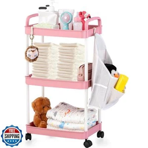 Barydat Set of 3 Tier Rolling Cart with Hanging Diaper Caddy Organizer, Rolle - Picture 1 of 5