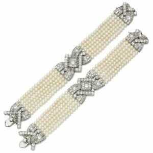 925 Sterling Silver Round CZ & Six Rows Pearl Fine Bracelet Wedding Jewelry- 1pc