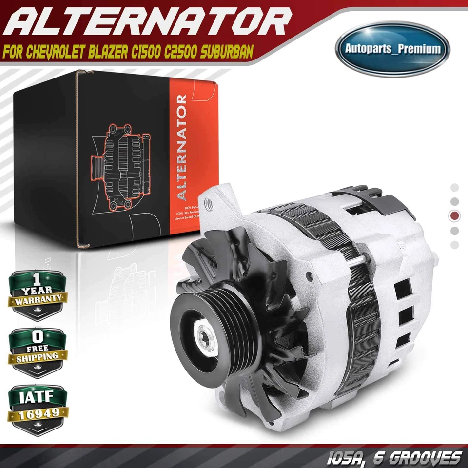 Alternator for Chevrolet Blazer C1500 C2500 Suburban C3500HD 105A 12V 6-Groove - Image 1 of 4