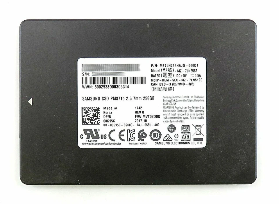 Samsung 00G95G 256GB SSD 2.5" SATA Model: MZ-7LN256F DP/N: 0G95G - Image 1 of 1