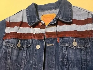 Levi's Jacket Youth Dark Blue Denim 10-12 yrs  MEDIUM,Hand Painted American Flag - Picture 1 of 12