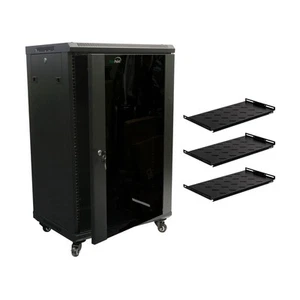 18U Wall Mount Network Server Cabinet Rack Glass Door Lock w/Casters and Shelves - Picture 1 of 7