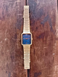Seiko vintage Japanese women's beautiful blue and gold tank watch - Picture 1 of 7